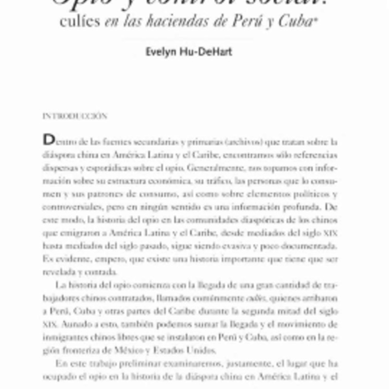 Opio y control social: culíes en las haciendas de Perú y Cuba