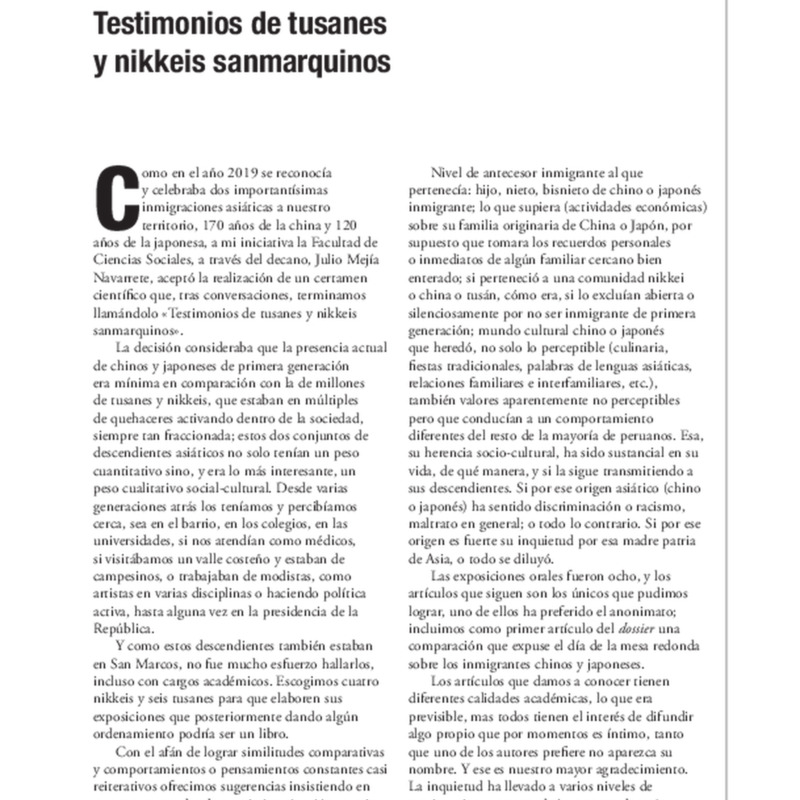 Testimonios de tusanes y nikkeis sanmarquinos