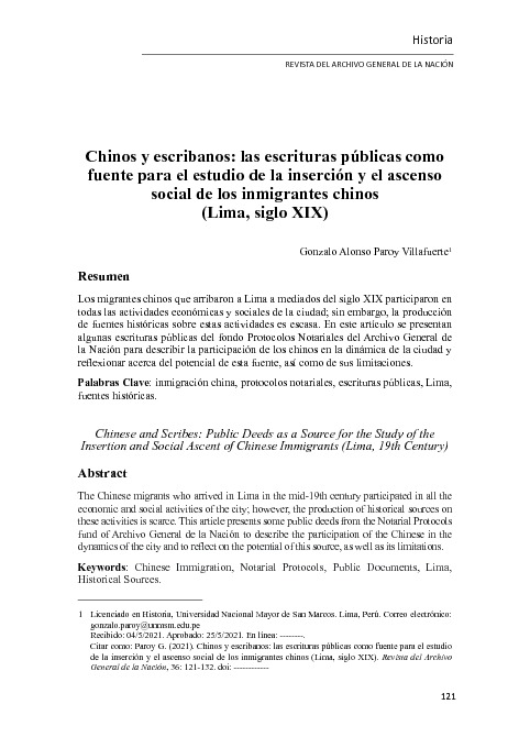 Chinos y escribanos: las escrituras públicas como fuente para el estudio de la inserción y el ascenso social de los inmigrantes chinos (Lima, siglo XIX)